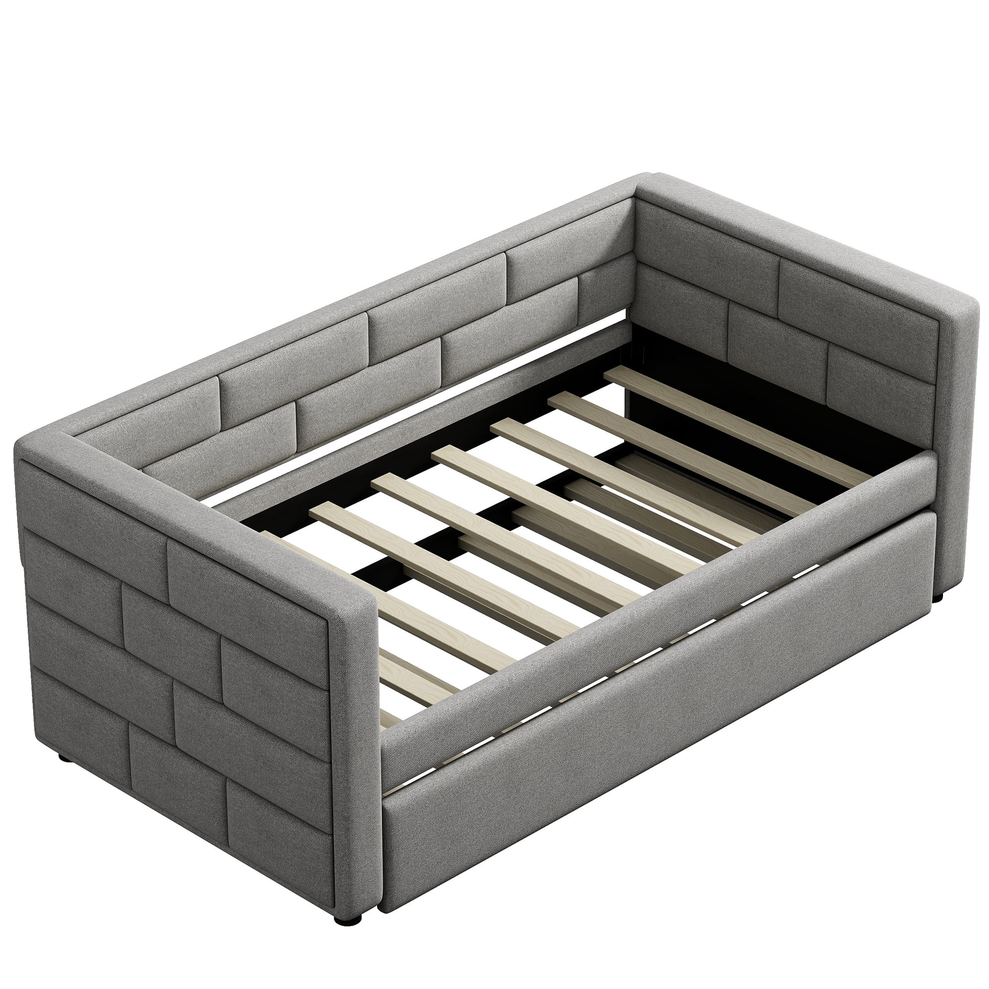 Euroco Upholstered Twin Size Daybed with Trundle, Gray