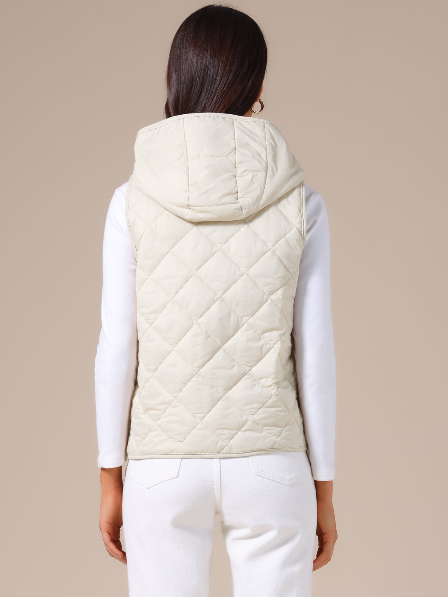 DARING DIVA Women's Lightweight Hooded Puffer Vest Quilted Short Coat M Apricot