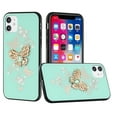 thumbnail image 3 of For Apple iPhone 14 (6.1") 3D Diamond Bling Sparkly Glitter Ornaments Engraving Hybrid Armor Metal Fashion Cover ,Xpm Phone Case [ Teal Garden Butterflies ], 3 of 7