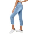 thumbnail image 5 of BUIGTTKLOP Capri Jeans for Women High Waisted Cropped Denim Pants Crisscross Raw Hem Summer Capri Pants with Pockets, 5 of 6