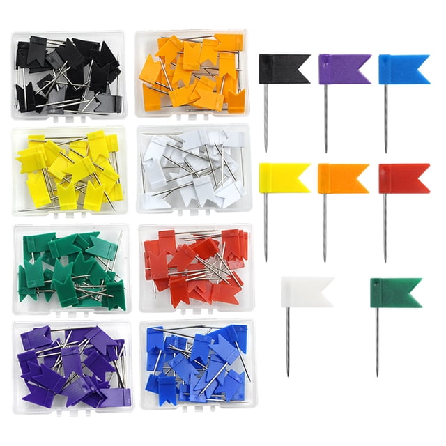 Shisuyan 160Pcs Assorted Color Plastic Iron Flag Push Pins Map Tacks For Travel Study Office Use