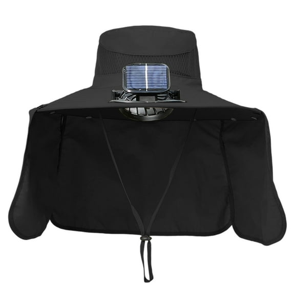 CSSAD Wide Brim Solar Fan Outdoor Fishing Hat, Fan Hats with Detachable Cape for Men, USB & Solar Powered Fan Hat, Sombrero para el Sol Hombre, Sombrero con Ventilador Solar, Fan Hat UPF 50 Black