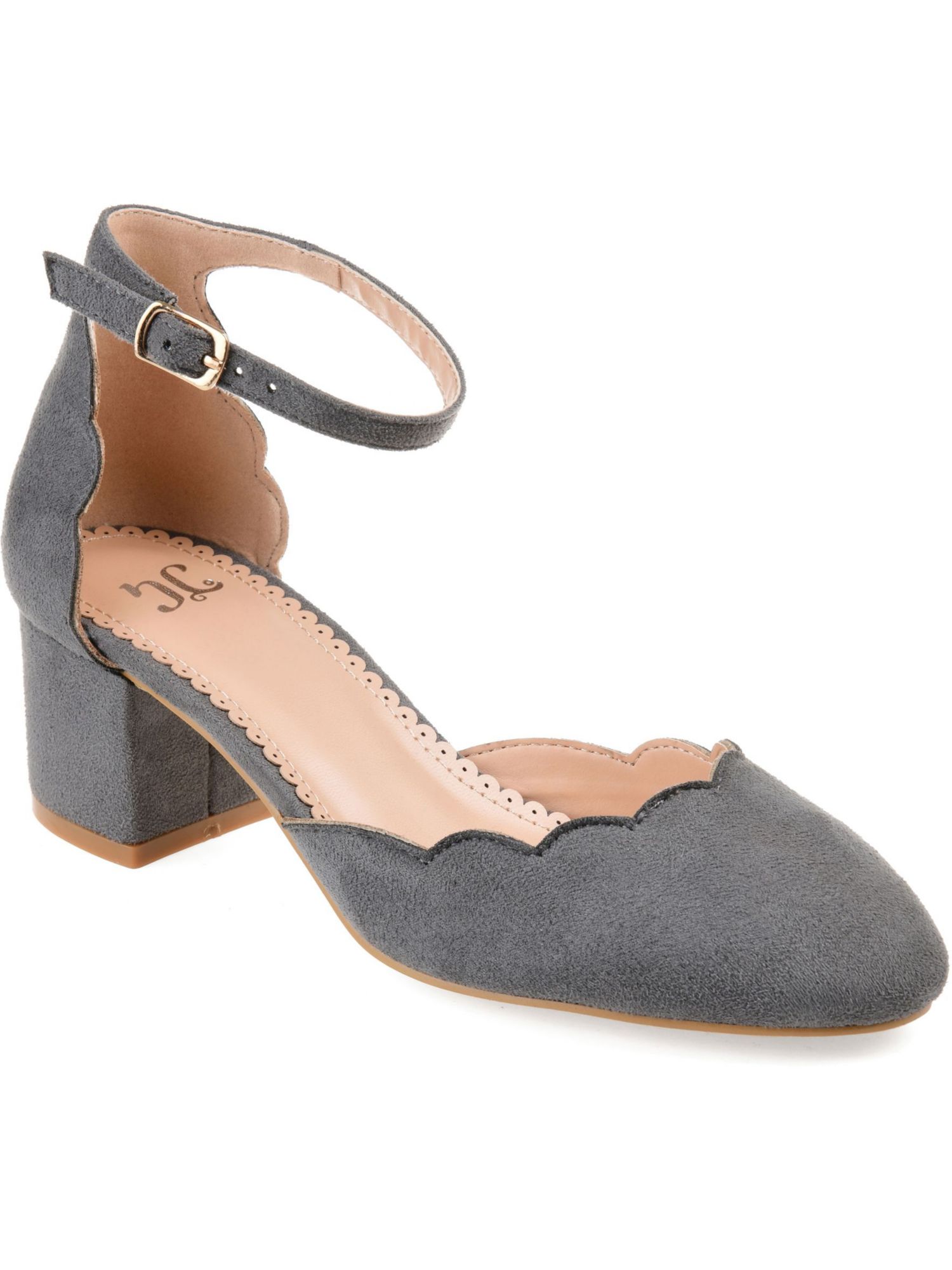 JOURNEE COLLECTION Womens Gray Scalloped Ankle Strap Edna Round Toe