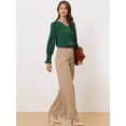 thumbnail image 2 of Blusa Con Cuello En V Para Mujer, Blusa Informal De Manga Larga Con Campana Fruncida Verde Oscuro M, 2 of 6