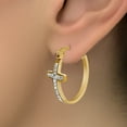 thumbnail image 3 of My Bible 18k Yellow Gold IP Plated Stainless Steel Women’s Crystal Cross Hinge Hoop Earrings, 3 of 5