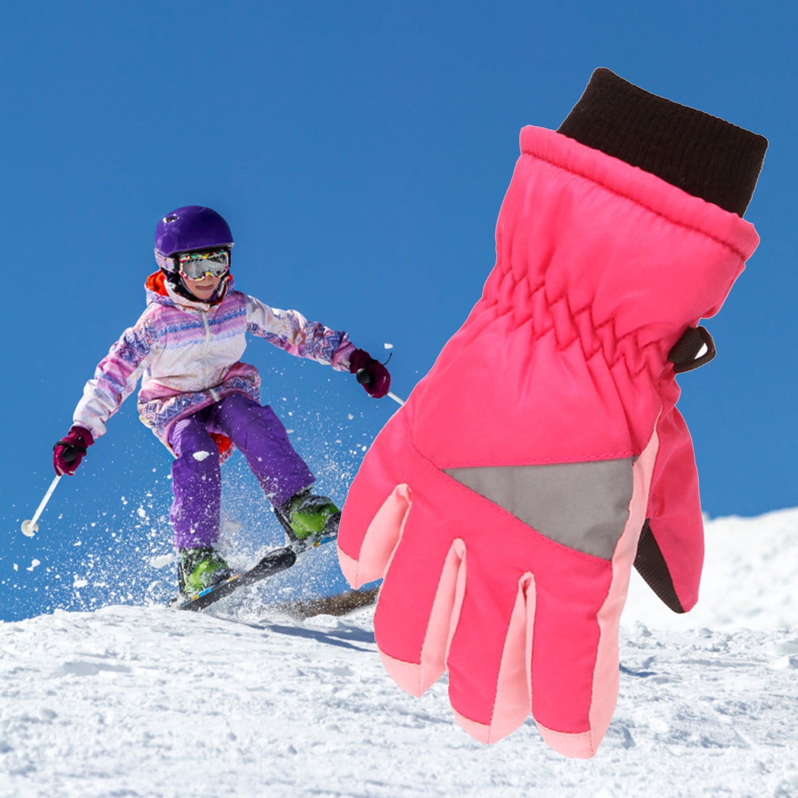 Warm Gloves Waterproof Winter Snow Ski Mittens for Girls Skiing/Cycling Pink XS