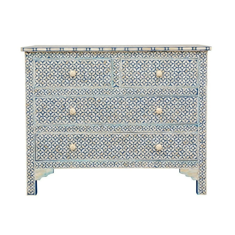 Geometric Bone Inlay Chest of 4 Drawers blue, bone inlay commode, bone  inlay dresser blue - Walmart.com