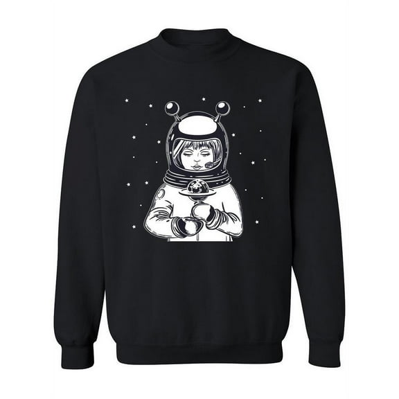 Astrowoman Holding A Planet Sweatshirt Women -Image by Shutterstock, Female Small