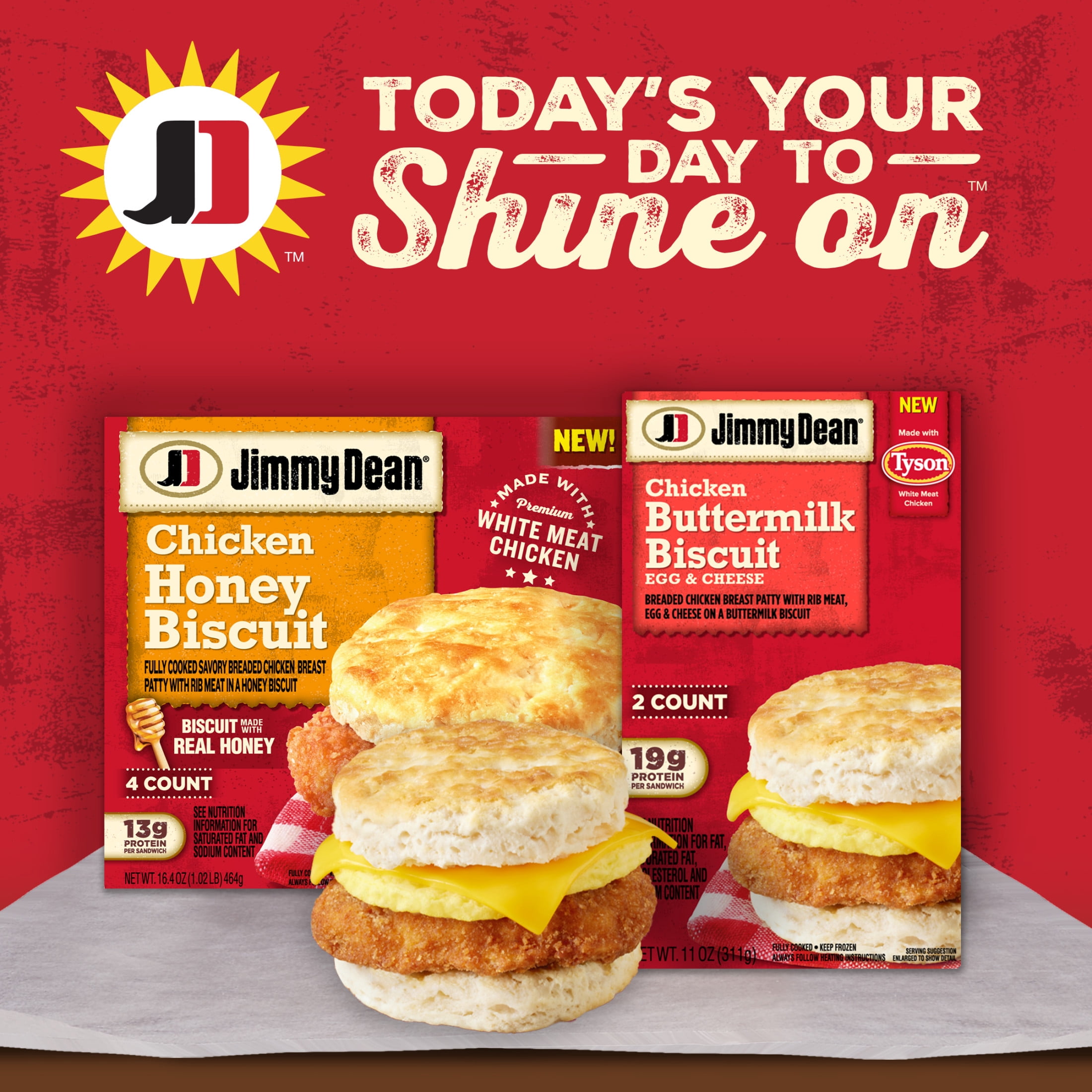 Jimmy Dean Chicken Buttermilk Biscuit Egg & Cheese, 11 oz, 2 Count (Frozen)