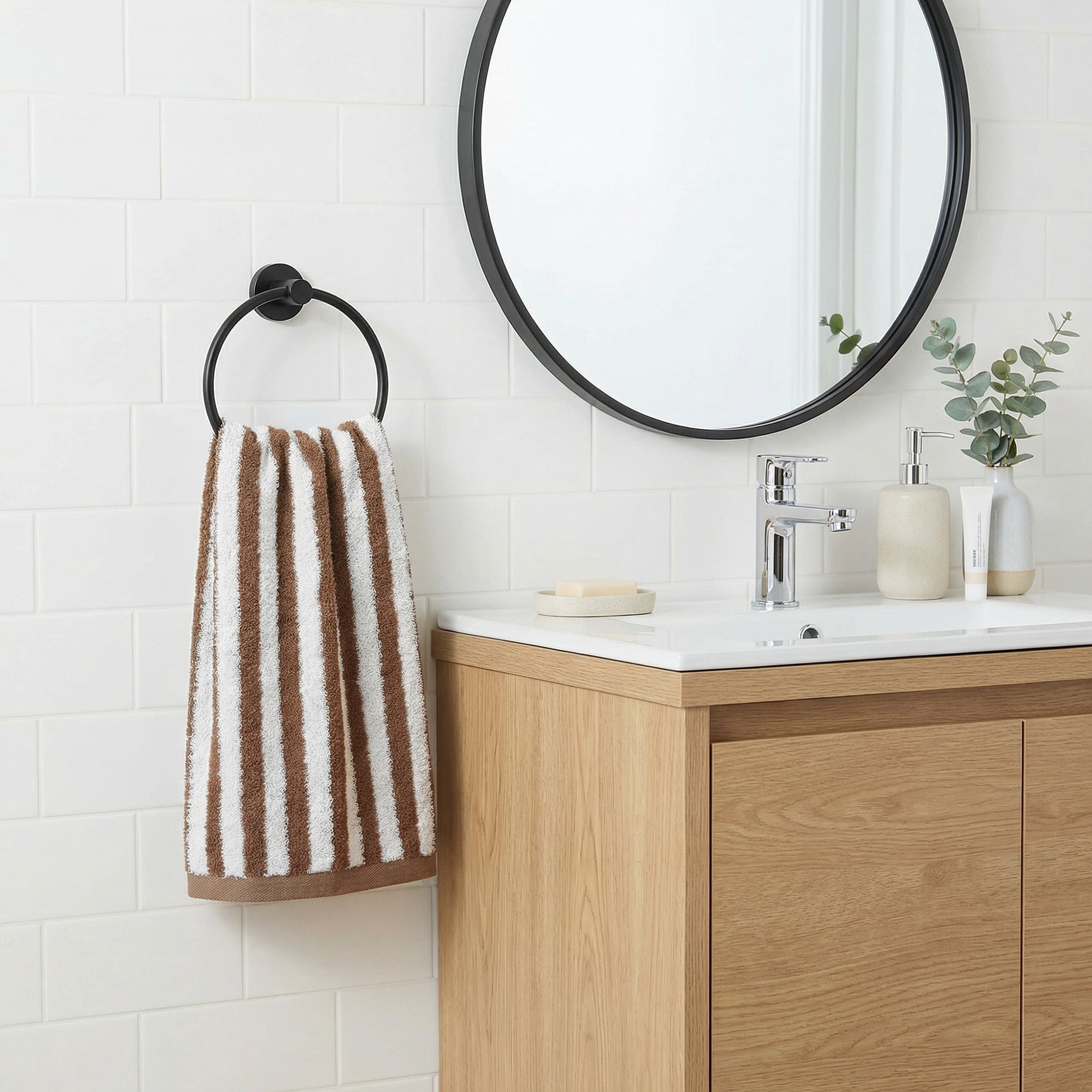 REGALWOVEN Classic Striped Cotton Hand Towels, Ultra Plush Absorbent Quick Dry Towels for Bathroom, Kitchen, Guest Room, 29" x 13" Brown 2pk
