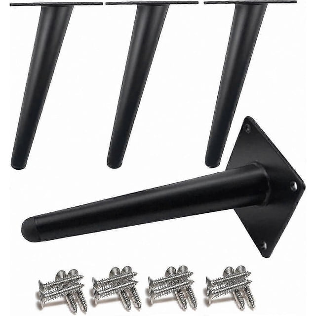 Cone-Shaped Metal Furniture Legs, 20cm Height, Black Finish, Anti-Slip and Noiseless for Sofas, Cabinets, and Tables