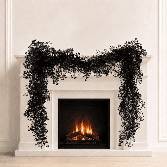 VVYXX 2 Pack 5.58FT Black Fall Garland, Artificial Hanging Vine Garland Autumn Decor for Fireplace Mantel, Halloween Gothic Home Party Decoration