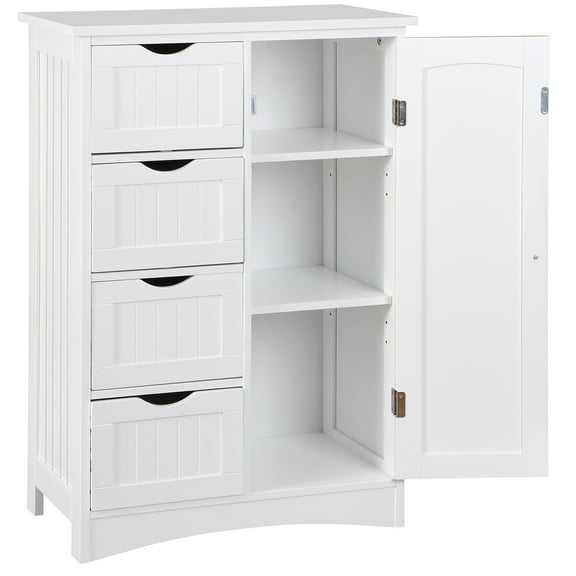 LYYHTY White wooden floor to ceiling storage cabinet with 4 drawers and 1 enclosed cabinet for living room, bedroom, corridor, and multifunctional storage cabinet. Wooden Floor Storage Organizer