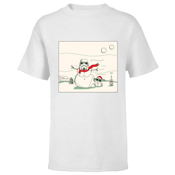 Star Wars Grogu R5-D4 Holiday Christmas Stormtrooper Snowman - Short Sleeve T-Shirt for Kids - Customized-White