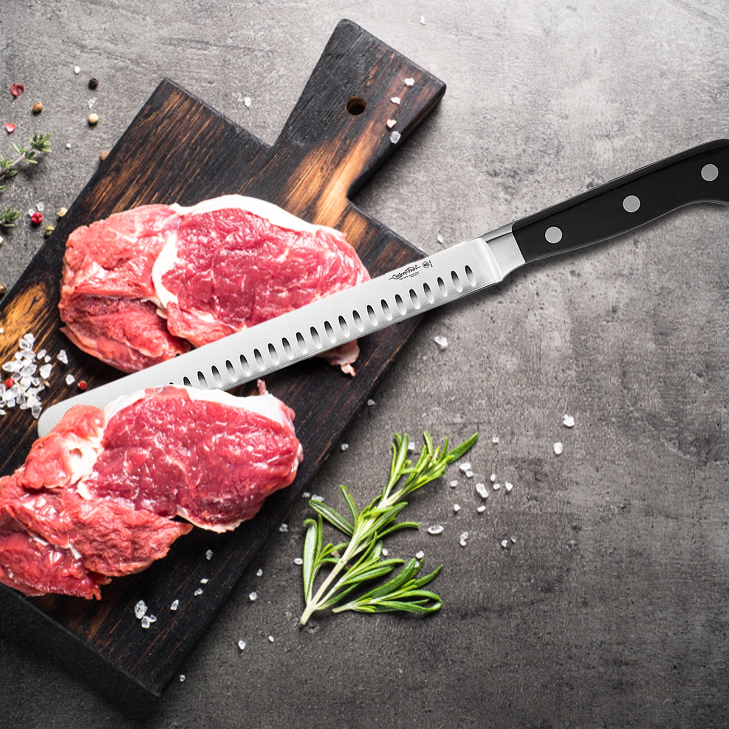 Cutlery-Pro Forged Granton Roaster Slicer Knife, Cat Cora Approved, NSF, German Steel, 10-Inch Blade