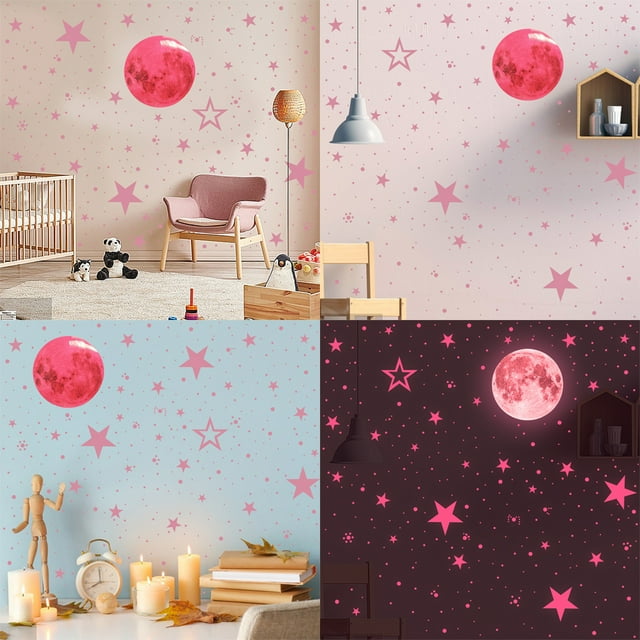 Baohd 435 Pieces Luminous Stickers Fluorescent Wallpapers Stars Sticky Paper PVC Pasters Theme Self-adhesive Decals Background 77GBlue435pcs