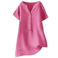thumbnail image 2 of Otvok Summer Shirts Womens Blouse V-Neck Short Sleeve Loose Button Cotton and Linen Tunic Shirts, 2 of 4