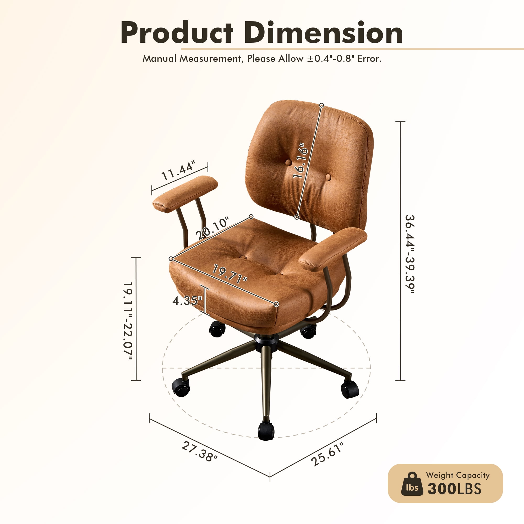 Vcatnet Home Office Chair with Lumbar Support Mid-Century Modern Executive Desk Chair Ergonomic Adjustable Office Chair, Suede Leather, Brown