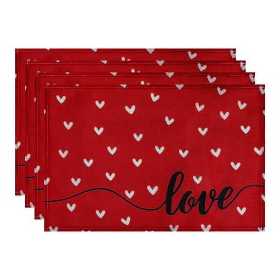 Love Hearts Placemats Set of 6, Happy Valentine's Day Dining Table Place Mats, Wedding Anniversary Holiday Decor Love 17.7*11.8inch