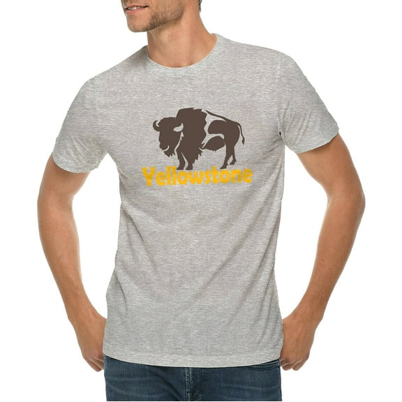 Oversized Yellowstone Park Buffalo Graphic Design Deluxe Jersey T-Shirt - Heather Grey XL