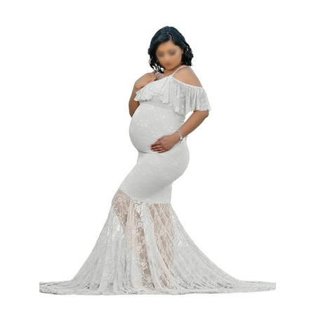 

Bellella Women Lace Maternity Dress Sexy Off Shoulder Ruffle Spaghetti Straps Fitted Photo Shoot Wedding Gown Baby Shower Dress