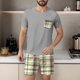 thumbnail image 3 of Mens Slim Fit Manga Corta Botón Abajo Camisas Cuello Redondo Impresión Set Deportivo, Cintura Elástica Traje Casual, 3 of 6
