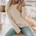 thumbnail image 3 of Womens Crewneck Pullover Sweater Long Sleeve Knit Side Slit 2025 Fall Winter Sweater Tops Light Khaki L, 3 of 6
