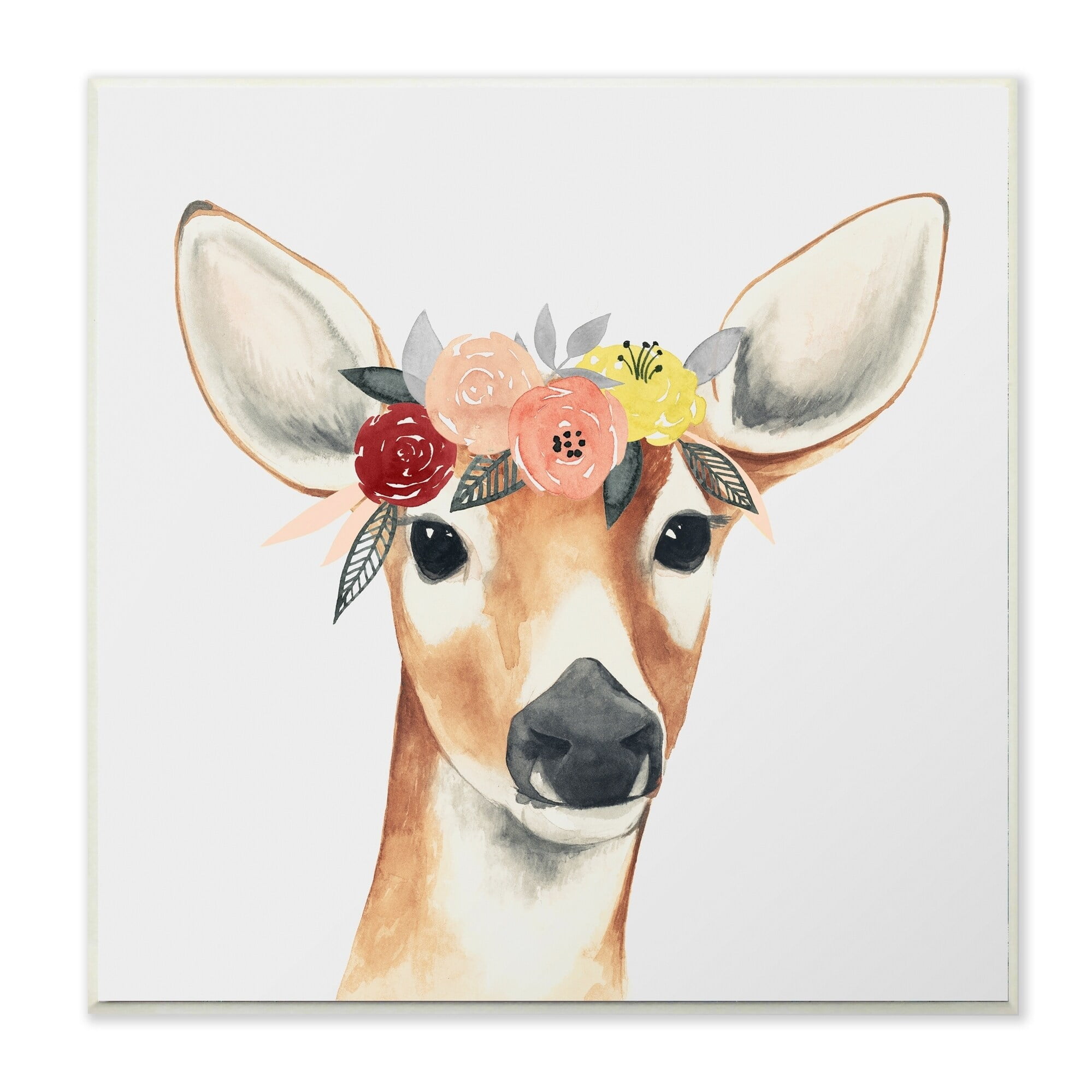The Stupell Home Decor Collection Doe Eyed Deer in Flower Crown Wall Plaque Art, 12 x 0.5 x 12