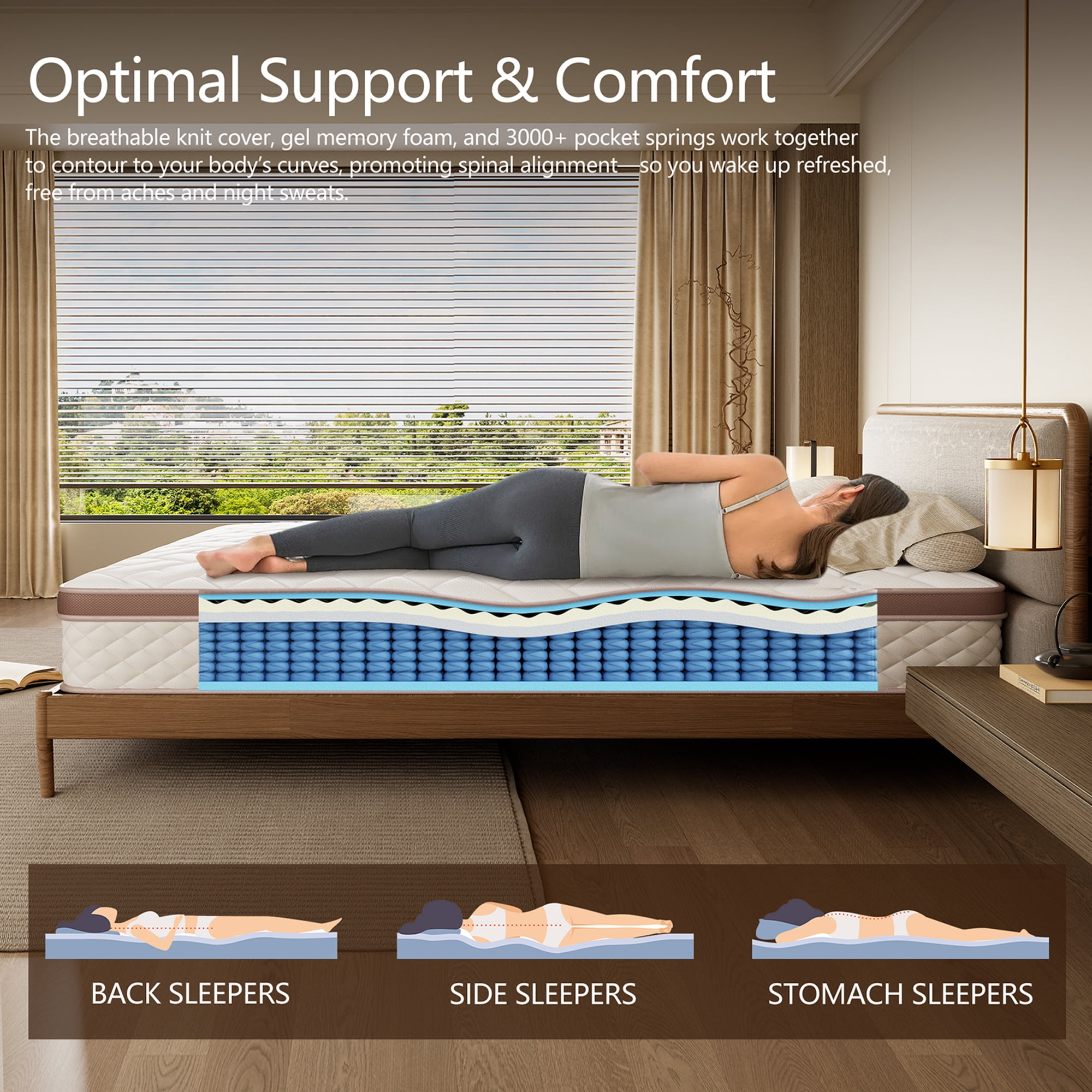 Mronae 14" Queen Size Mattress Cooling Gel Hybrid Memory Foam & Pocket Coils Bed in a Box,Medium Firm
