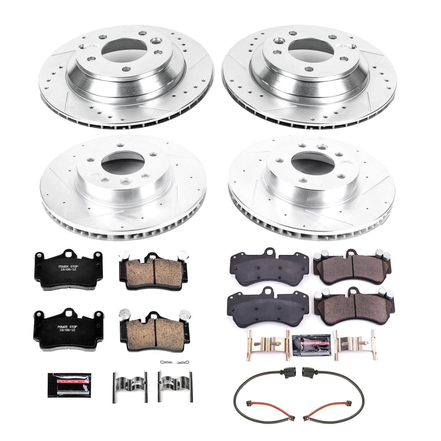 Power Stop Front and Rear Brake Kit with Drilled & Slotted Rotors and Ceramic Brake Pads K4495