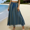 thumbnail image 2 of SZJXBUY Womens Golf Skirt Long Striped Elastic High Waist Chiffon Maxi Skirt Tiered Pleated A Line Boho Flowy Skirts Blue,L, 2 of 7