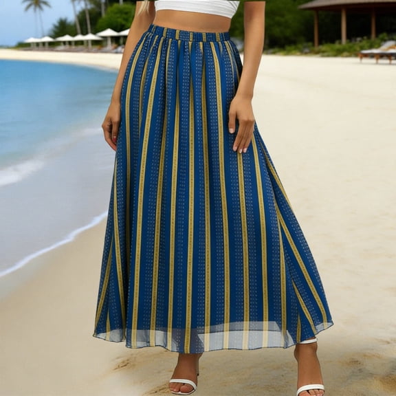 Skirts for Women Boho High Waist Flowy A Line Pleated Chiffon Floral Printed Summer Casual Beach Holiday Maxi Skirt S-2XL