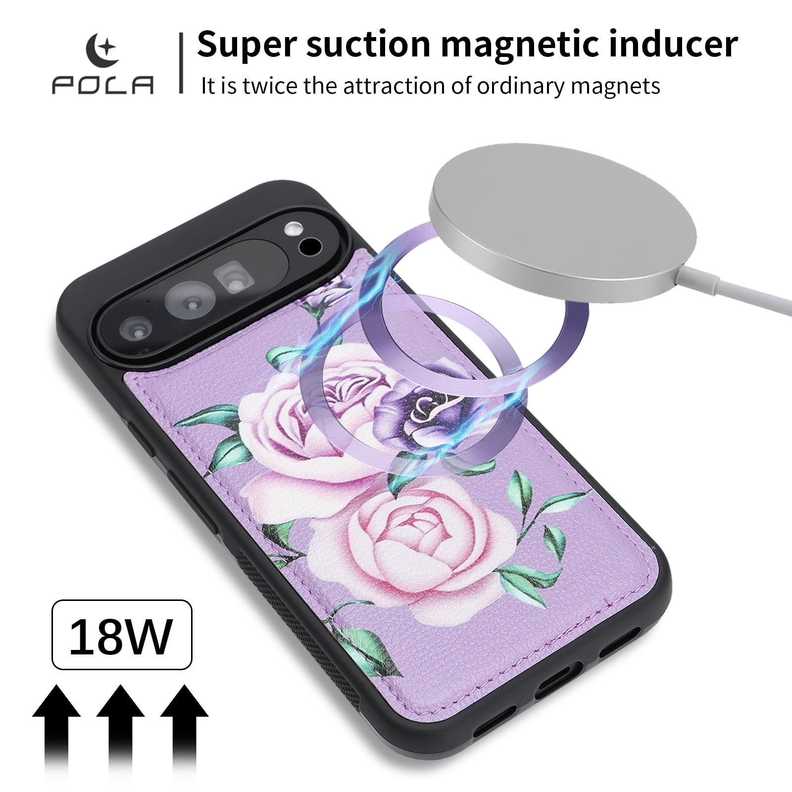 TECH CIRCLE 2-in-1 Wallet Case for Google Pixel 10 / 10 Pro (6.3", 2025), Detachable Magnetic Back Cover, Flip Flower Phone Case with 15 Card Slot, Zipper Pocket, Crossbody Strap, Wrist Strap, Purple
