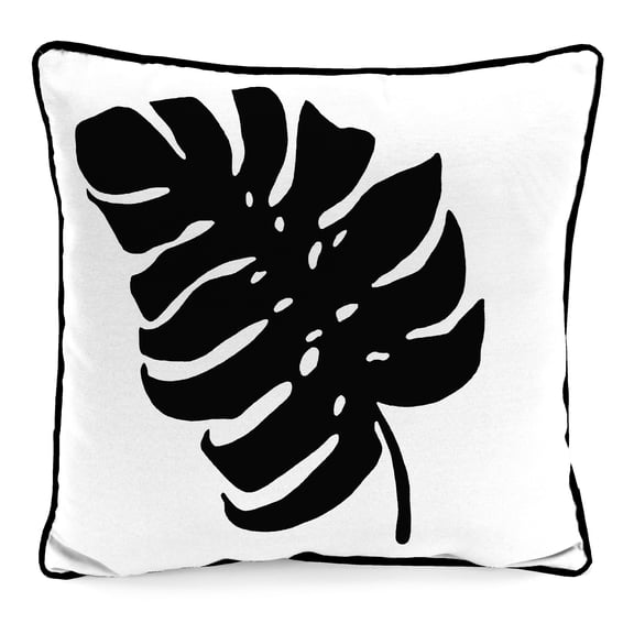Jordan Manufacturing 16" x 16" Cabana Palm Black and White Leaves Square Outdoor Throw Pillow with Welt
