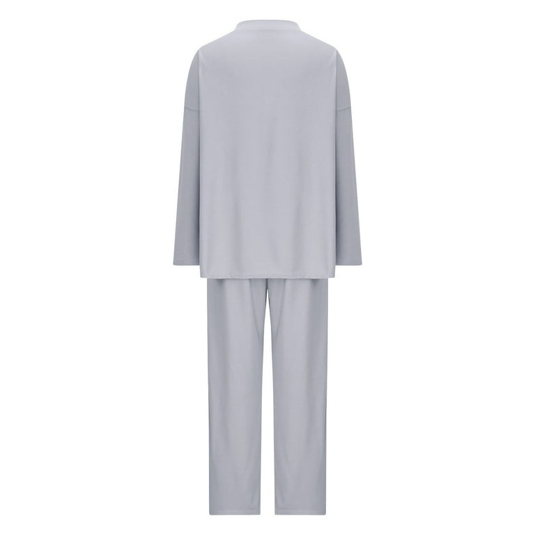 DDAPJ pyju 2 Piece Fall Outfits for Women 2023 Trendy Waffle Knit Pajama Sets Long Sleeve Side Slit Button Blouse and Wide Leg Pants Matching Lounge Set Loose Comfy Loungewear Walmart
