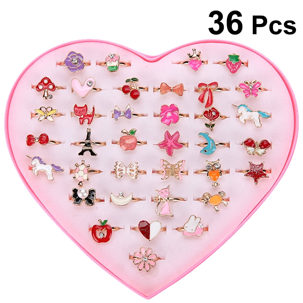 36pcs Children Toys Rings Jewelry Pretend Play Creative Rings for Little Kids 