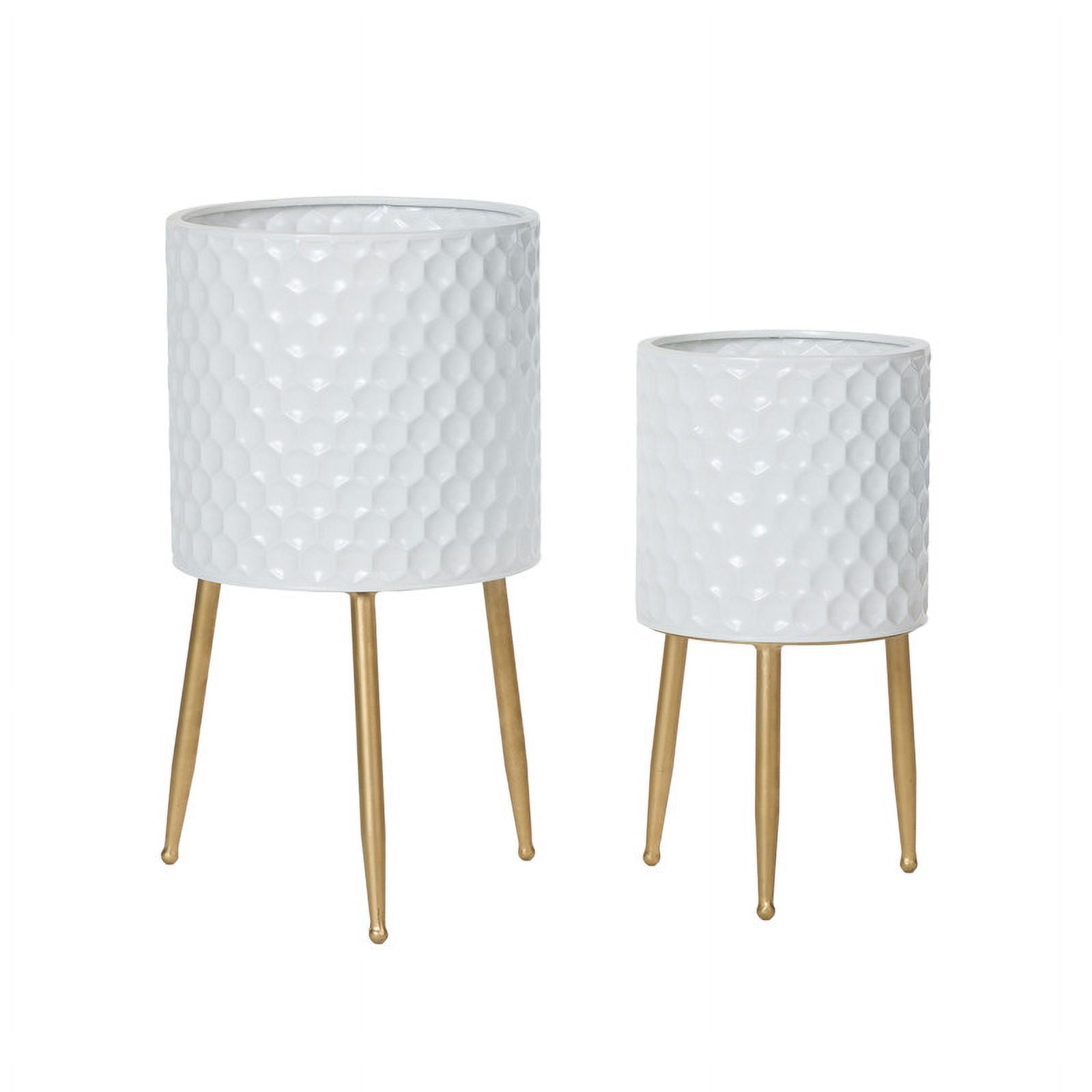 2-Piece Honeycomb Metal Planter Pot With 3-Leg Gold Metal Base - White - 20"H x 10.5"W / 15.75"H x 8.5"W