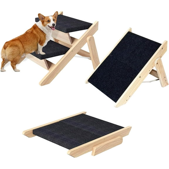 Dog Stairs/Ramp for Bed, Wooden Convertible Pet Steps, Portable Dog Ladder Up to 180 Pound for Elderly/Short-Legged Dogs, 2 Steps for Beds, Couch, Cars