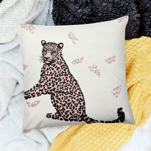 FCXZI Leopard Print Throw Pillow Cover 100% Linen Couch Decor 18x18in