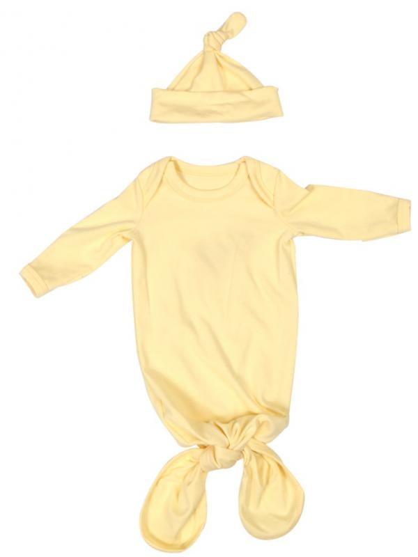 Super Soft Silky Infant Long Sleeve Sleeper for Baby Girl with Hat Set Newborn Baby Knotted Gown 