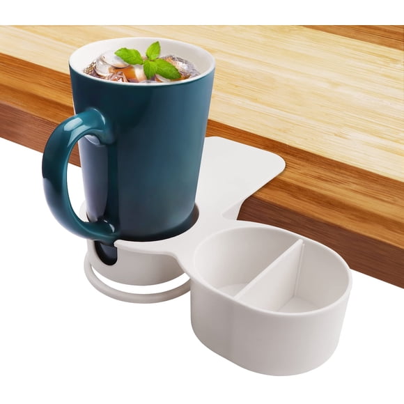 Kalolary Porte-Gobelet Clip, Nouveau Type Clip pour Chaise et Table, Pince en Verre DIY pour Tasse d'Eau et Café avec Plateau de Rangement Supplémentaire pour Maison et Bureau, Blanc