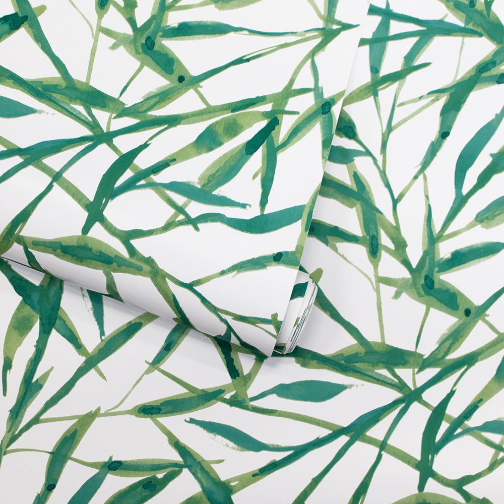 Tempaper Watercolor Leaves Jade Peel and Stick Wallpaper, 20.5" x 16.5'