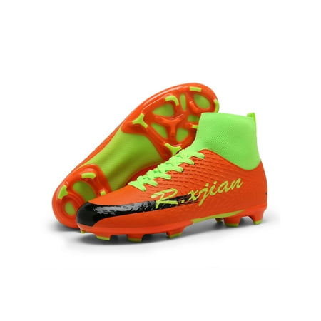 

Tenmix Men Football Shoes Spikes Athletic Sneakers Professional Soccer Cleats Ground Training Shoe Youth Slip Resistant Lace Up Orange Lemon Green 8