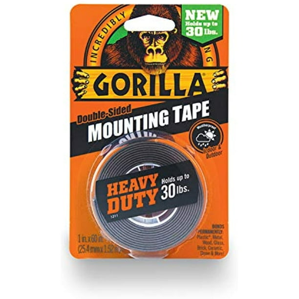 Gorilla Heavy Duty Double Sided Mounting Tape, 1" x 60", Black, (Pack