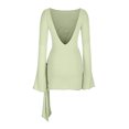 thumbnail image 4 of cfhntfmh Robes à Manches Longues pour Femmes Robe Mini Élégante Col Rond Automne Extensible Côté Cordon de Serrage Robe T-Shirts Moulante, 4 of 5