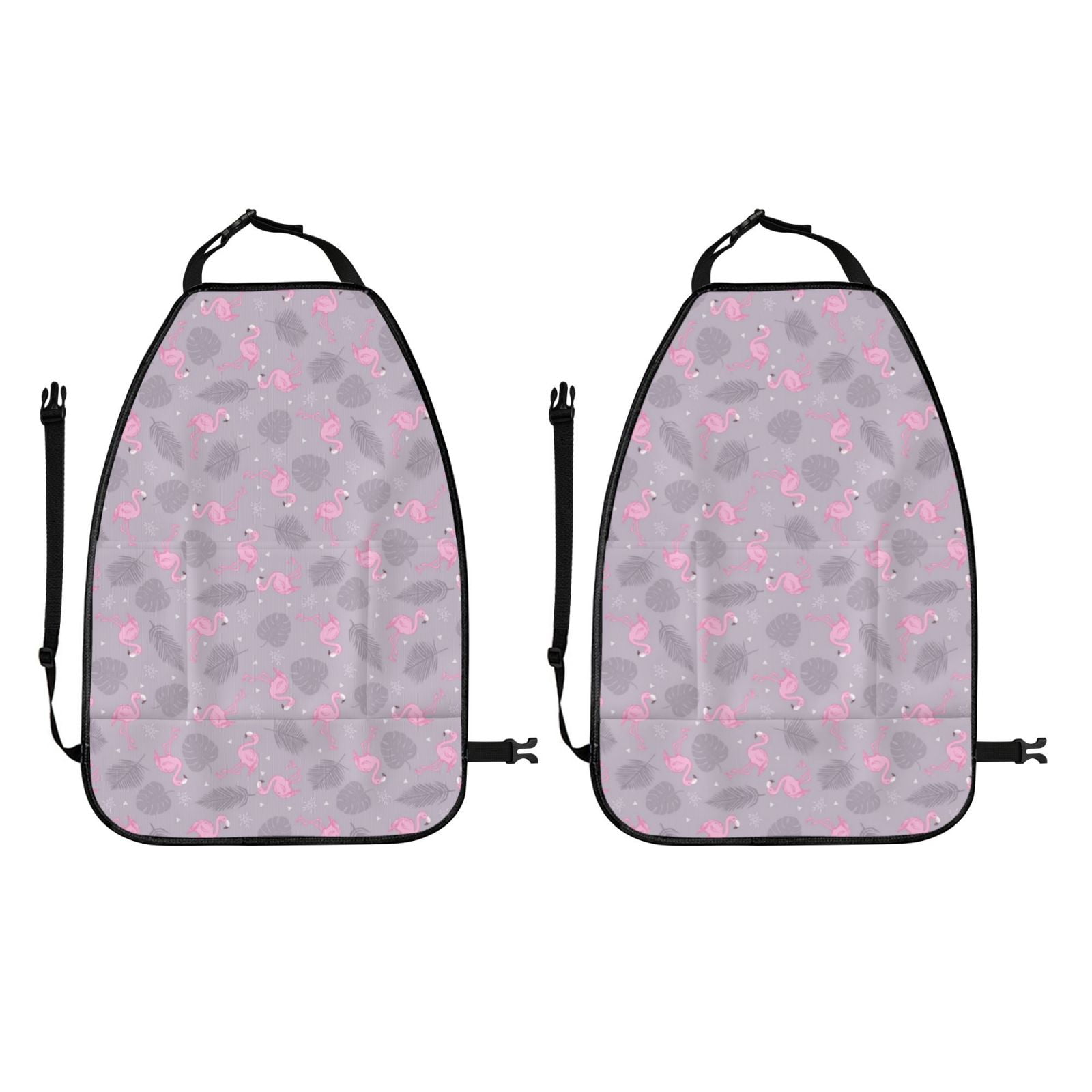Kdxio Flamingo Print 2 Pack Car Kick Mat Seat Cover Back Protector Mat with Pockets for Organizer Backseat Protector and Storage Anti Kick Pad for Vehicles