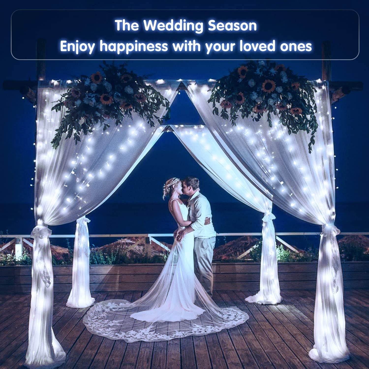 2 Pack White Battery Operated Christmas String Lights, Each 33ft 100 LED Wedding Lights Outdoor Indoor, with 8 Modes Remote Waterproof