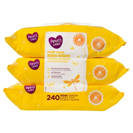 Parent's Choice Fresh Scent Baby Wipes, 3 packs of 80 (240 count)