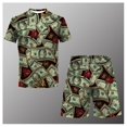 thumbnail image 1 of Traje informal de verano para hombre, camiseta estampada + Pantalones cortos de playa, Camiseta de cuello redondo, 2 piezas, talla asiática, XXS-6XL, 1 of 4