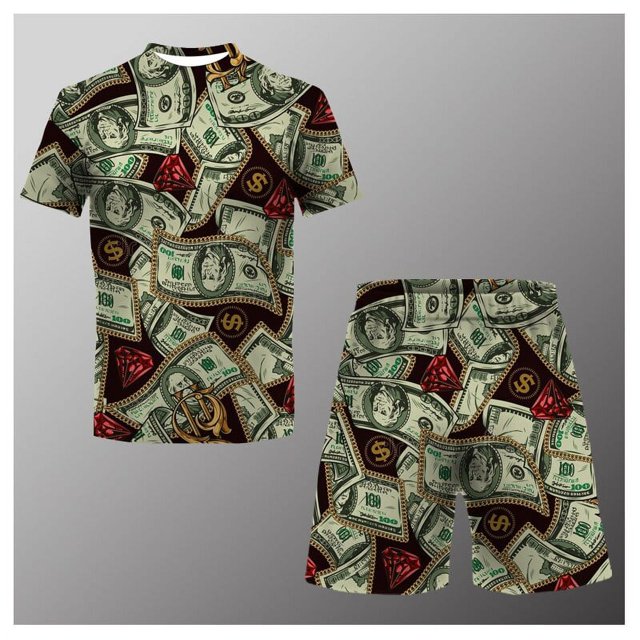 Traje informal de verano para hombre, camiseta estampada + Pantalones cortos de playa, Camiseta de cuello redondo, 2 piezas, talla asiática, XXS-6XL